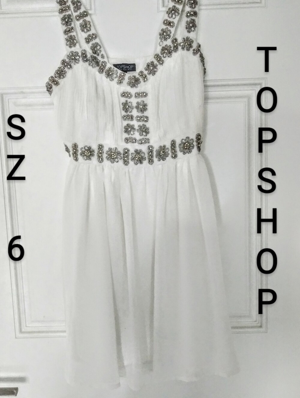 TOPSHOP White Beaded Chiffon Party Dress
